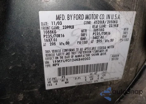 2004 Ford Escape Xlt z USA, uszkodzony, nr VIN 1FMYU93124KB40203